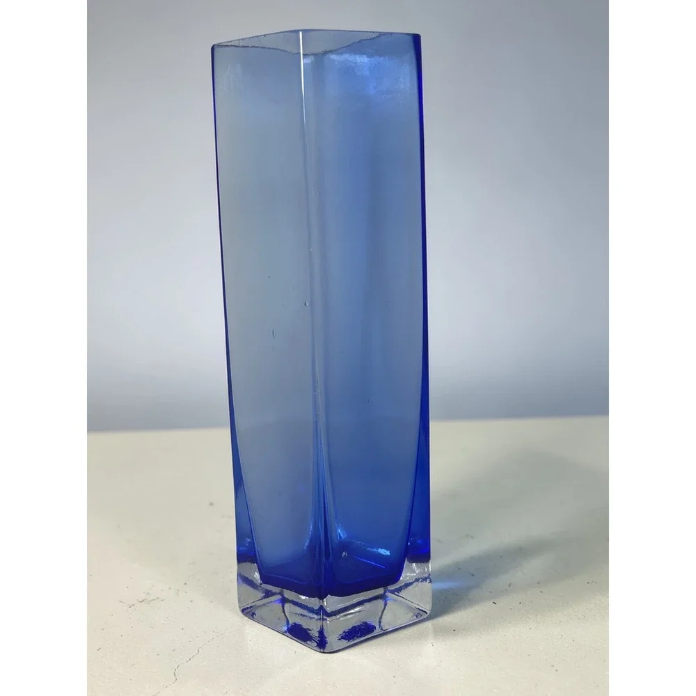 Cobalt Blue Art Glass Bud Vase Square Column Mid‎ Century Modern